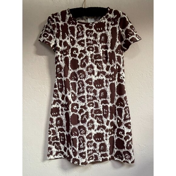 Dolce & Gabbana Ribbed Animal Print Short Sleeve Mini Dress 28/42 Brown Stretch